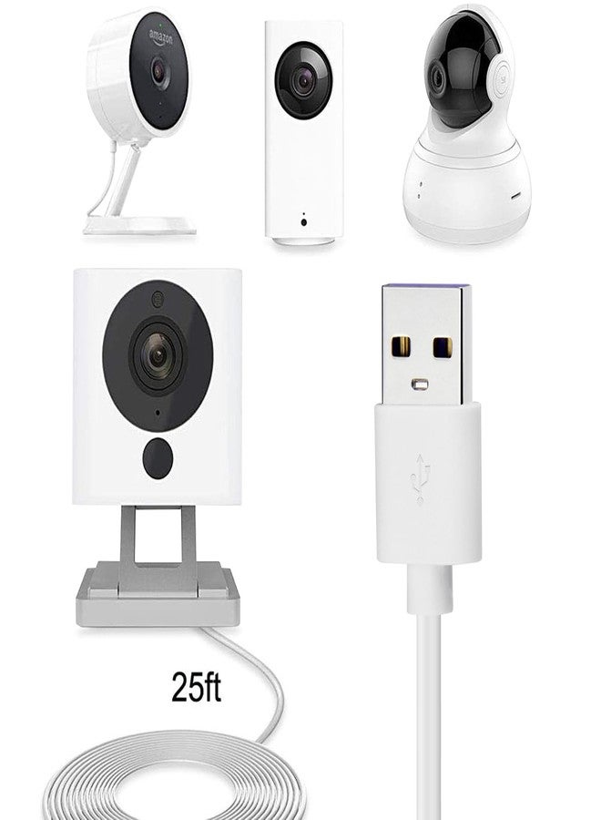 Smays 2-Pack 25ft USB to Micro USB Extension Power Cable Compatible for Wyze Cam, Oculus Go, Yi Home Camera, Kasa Cam Security Camera, White - Image 2